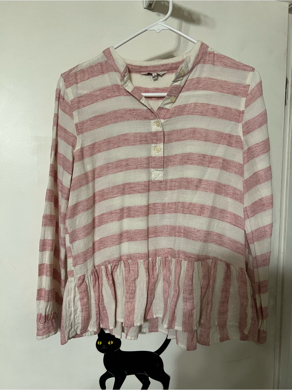 Lucky Brand Pink and White Striped Peplum Henley Tunic